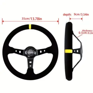 350mm Deep Dish Suede Steering Wheel, 90mm Dish, 6-Bolt Black